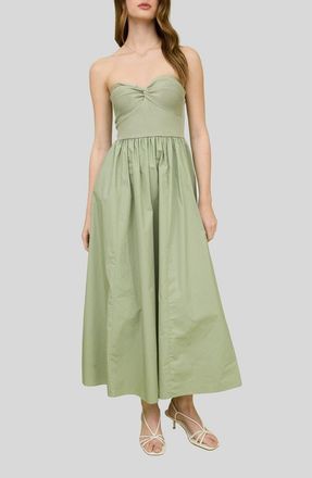 Blu Pepper Mixed Media Strapless Midi Dress in Light Olive at Nordstrom Rack, Size Medium