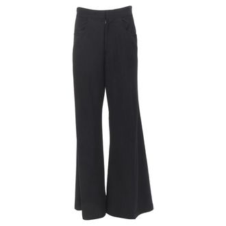 Yohji Yamamoto black wool grosgrain trim waist high waisted wide leg pants JP3 L