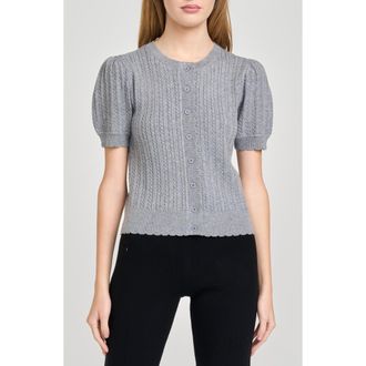 Wayf Sandra Cable Short Sleeve Cardigan in Grey at Nordstrom, Size X-Large