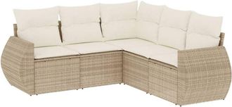 vidaXL Vidaxl - Juego De Sof&aacute;s Jard&iacute;n Con Cojines 5 Pzas Rat&aacute;n Sint&eacute;tico Beige