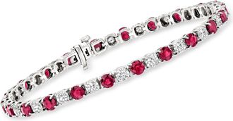 Ross-Simons Ruby and Diamond Tennis Bracelet in Sterling Silver