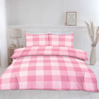 Lewis's Delilah Gingham Duvet Set - Pink - Double | TJ Hughes