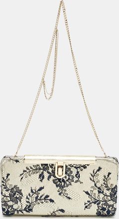 Jimmy Choo London Pale Gold/navy Blue Lace Camille And Leather Chain Clutch