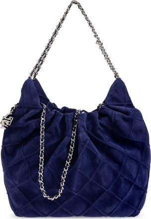 Tory Burch Fleming Suede Mini Hobo Tas - Dames - Schoudertassen - Blauw - ONE Size - Su&egrave;de - Tassen