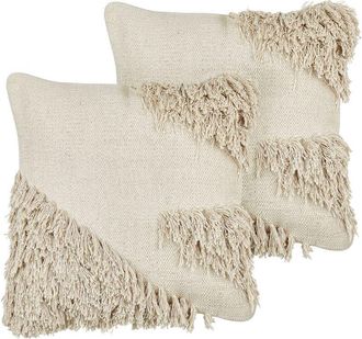 Beliani Beliani - Set of 2 Throw Cushions 45 x 45 cm Tufted Handmade Cotton Scatter Cushions Beige Sourwood