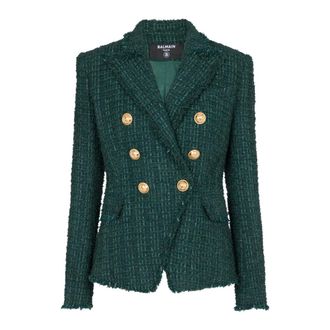 Balmain Blazers, female, Green, XS, 6-button tweed jacket
