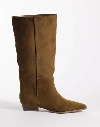 Asos Catalina - Stivali al ginocchio slim morbidi color oliva-Verde