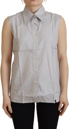 Ferre Stripes Cotton Sleeveless Colla Womens Top