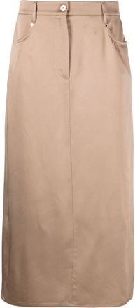 Brunello Cucinelli straight-cut midi skirt - women - Viscose/Acetate/Acetate/Polyester - 40 - Brown