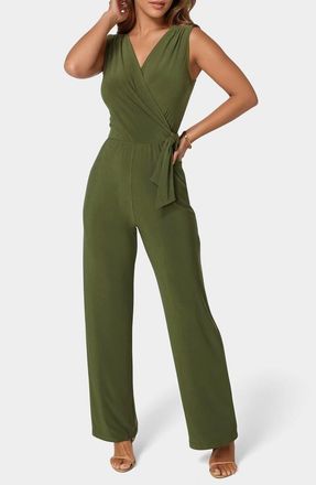 Bebe Sleeveless Faux Wrap Jumpsuit in Olive at Nordstrom Rack, Size X-Small