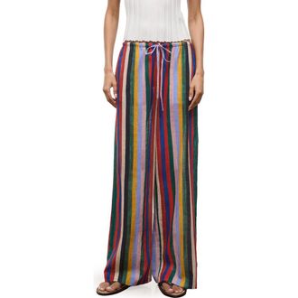 Staud Mateo Stripe Cotton Drawstring Pants in Artist Stripe at Nordstrom, Size X-Small