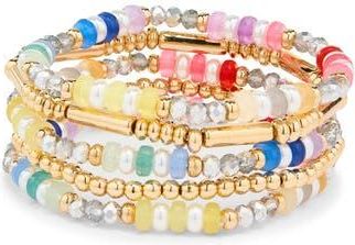 Nordstrom Rack Set of 5 Beaded Stretch Bracelets in Pink Multi- Gold at Nordstrom Rack