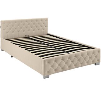 TecTake Cama tapizada con LED y somier abatible, 250 kg, 140 x 200 cm, arena