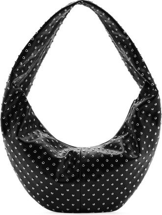 Mango Stud Detail Faux Leather Oval Shoulder Bag in Black at Nordstrom