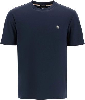 HUGO BOSS Double Monogram Patch T-shirt van katoen - Heren - T-shirts - Blauw - L - Katoen - Tops