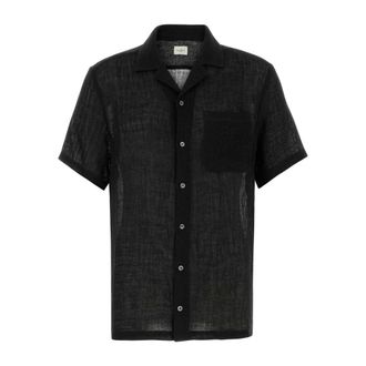 Le Kasha Short Sleeve Shirts, male, Black, Size: L Botad Linen Shirt