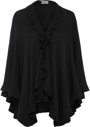 Bonprix Strickponcho BONPRIX, Damen, schwarz, Obermaterial: 40% Viskose, 30% Polyamid, 25% Polyester, 5% Kaschmir, l&auml;ssig geschnitten, Pullover Strickponcho, 