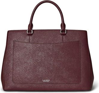 Lauren Ralph Lauren Crosshatch Leather Large Hanna Satchel Womens Handbags Dark Garnet