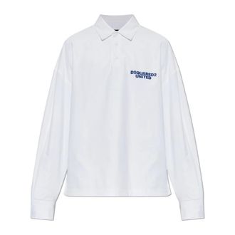 Dsquared2 Katoenen Poloshirt met Bedrukte Logo - Heren - Tops - Wit - Maat: XL Katoen