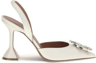 Amina Muaddi Womens Gilda Slingback Heel - White Leather - Size EU 38