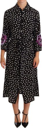 Dolce & Gabbana Womens Black White Crystal Sequined Floral Dress Silk - Size 4 UK