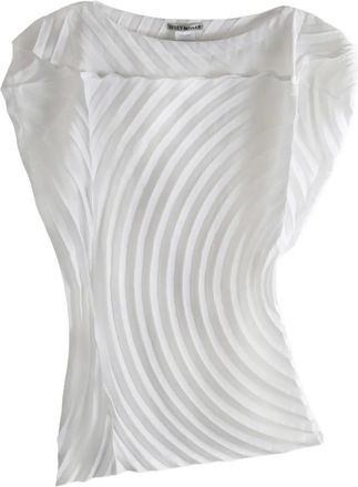 Issey Miyake Paper Bag Pleats curved top - Wit