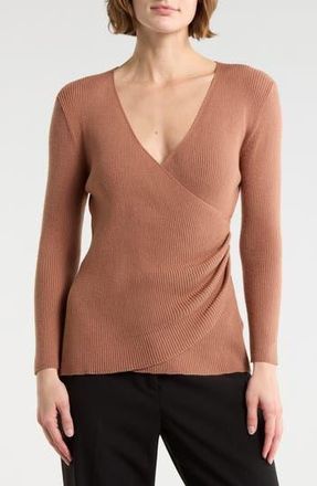 Max Studio Three-Quarter Sleeve Faux Wrap Sweater in Rose Gold at Nordstrom Rack, Size X-Large