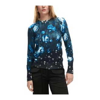 Desigual Round-neck Knitwear, female, Black, Size: XS Floral Knitwear Long Sleeve Sweater with Round Neck