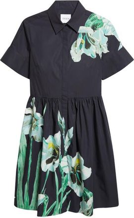 Erdem Floral Print Cotton Shirtdress in Mirrored Orchid Navy at Nordstrom, Size 12 Us