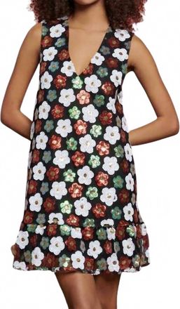 Sister Jane Hillside Floral V-Neck Sequin Mini Dress In Black/multi