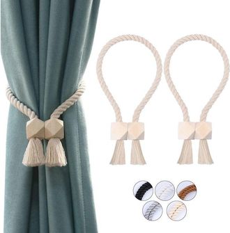 OEM Paquetes De Alzapa&ntilde;os Magn&eacute;ticos Para Cortinas, Alzapa&ntilde;os De Algod&oacute;n Tejidos A Mano, Sujetadores De Cortinas, Cierres Para Cortinas (beige, 2)