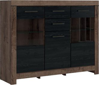 Petits Meubles Aparador con vidrio 3 puertas 2 cajones estratificado marr&oacute;n Negro