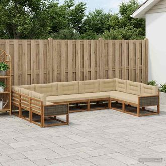 vidaXL Vidaxl Set Di Divani Da Esterno 9 Pz Naturale E Beige