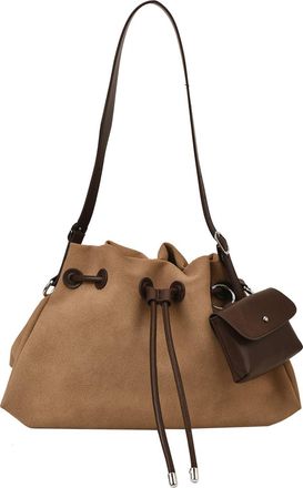 Generic Women Matte PU Bucket Bag with Wallet Hobo Handbag for Daily Use (Khaki)