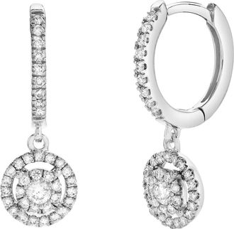 LuvMyJewelry Camellia Pave Round Diamond Drop Huggie Hoop Earrings in 14K Gold