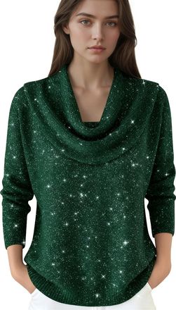 Generic Sparkle Cowl Neck Knitted Winter Jumpers for Women UK Long Sleeve Loose Fit Star Print Pullover Soft Stretchy Knit Cashmere Ladies Sweater Top for Cas