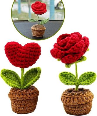 OEM Flores Tejidas A Mano - Decoraci&oacute;n De Ganchillo - Decoraci&oacute;n De Interiores - 100% Hechas A Mano - 5x4,5x11 Cm - Rojo