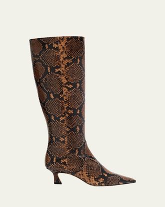 Stuart Weitzman 50mm Vinnie Snake-Printed Leather Knee-High Boots
