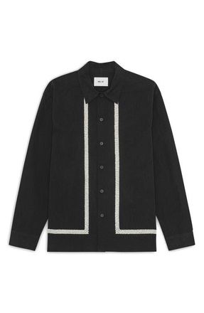 Nn.07 Reed Embroidered Organic Cotton Shirt Jacket in Black at Nordstrom, Size Xx-Large