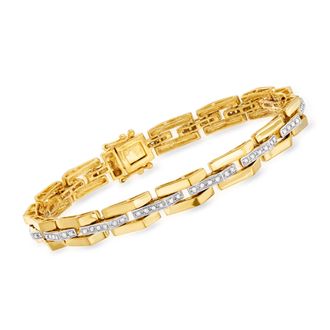 Ross-Simons Diamond Bar Link Bracelet in 18kt Gold Over Sterling