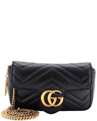 Gucci Black Matelasse Leather Gg Marmont Flap Bag Super Mini (Authentic Pre- Loved)