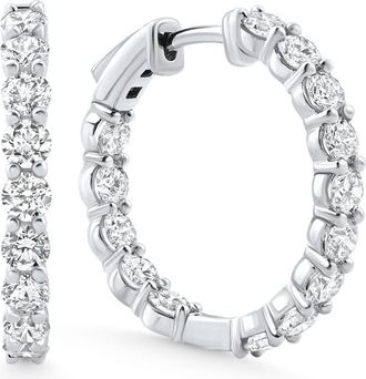 Pompeii3 3Ct Diamond Lab Grown Inside Outside Hoops 14k Gold Eearrings 1 Tall