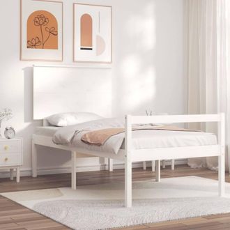 Berkfield Home Bed Frame with Headboard White Single Solid Wood