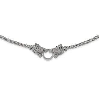 Diamond2Deal Sterling Silver Polished Tigers Holding Ring Cubic Zirconia Necklace 18