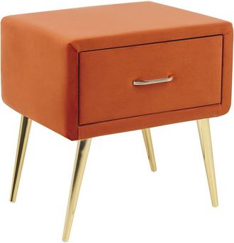 Beliani Mesa De Noche De Terciopelo Naranja Dorado 46 X 38 Cm Caj&oacute;n Dormitorio Flayat