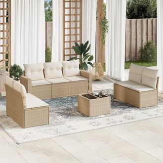 vidaXL Vidaxl - Juego De Sof&aacute;s De Jard&iacute;n Con Cojines Beige 8 Pzas Rat&aacute;n Pe