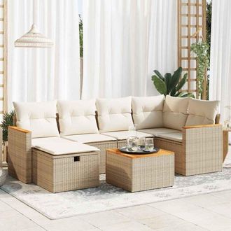 vidaXL Vidaxl - Set Sof&aacute;s De Jard&iacute;n 7 Piezas Y Cojines Rat&aacute;n Sint&eacute;tico Beige