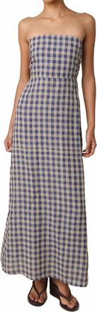 Olivaceous Mollie Gingham Linen Dress In Blue