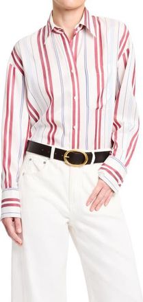 TWP Big Joe Stripe Silk Button-Up Shirt in Ivory /Blue /Wine at Nordstrom, Size X-Small