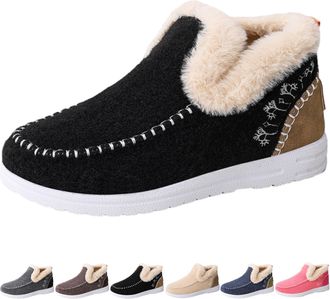 Generic Cozy Orthopedic Fleece Slip-On Boots for Women & Men, Warm Plush Lined Non-slip Casual Shoes, Lightweight Warm Boots (Black,10.5)
